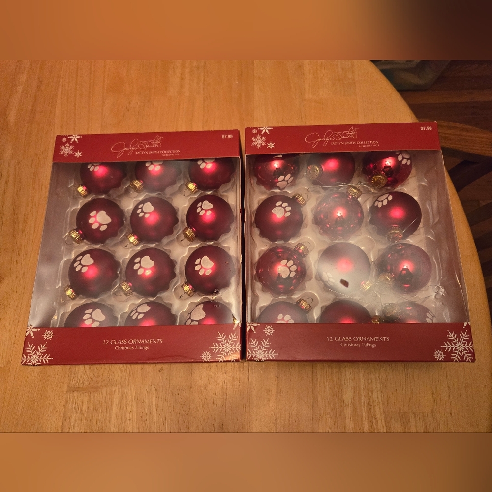Holiday Time Festive Red Paw Print Ornaments Set